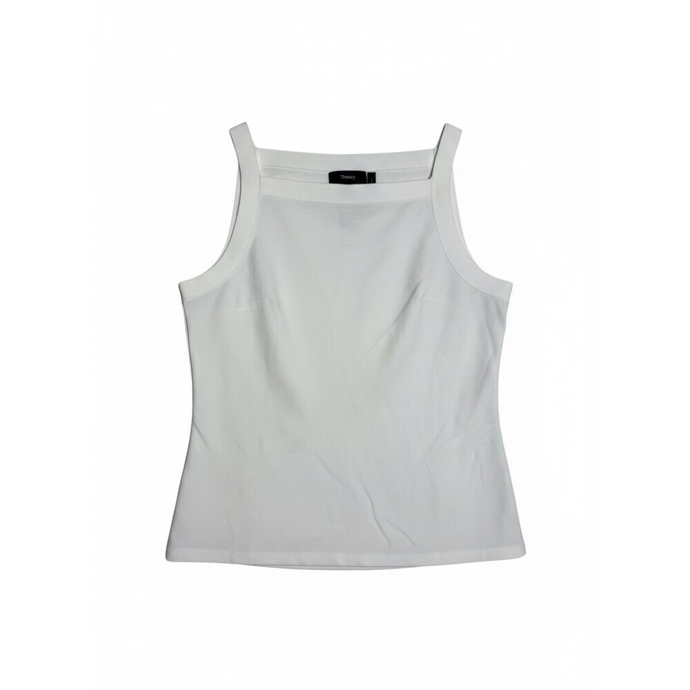 Theory Square Neck Tank Top White Stretch Interlock Knit Size Small womens